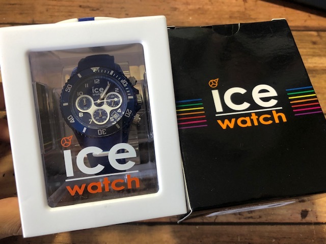 レア 未使用同様 美品 付属品付 ice watch アイスウォッチ ICE aqua Marine Medium 001.459 アイスアクア クロノ デイト クオーツ 腕時計