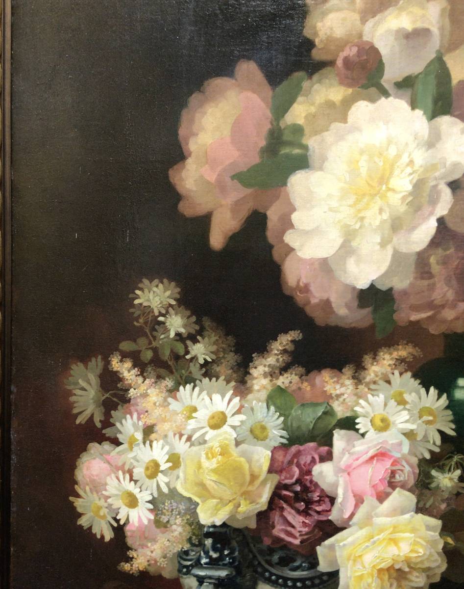 【希少 アンティーク油絵】Paul de Longpr 　画題「Still Life with Roses」　真作_画像3