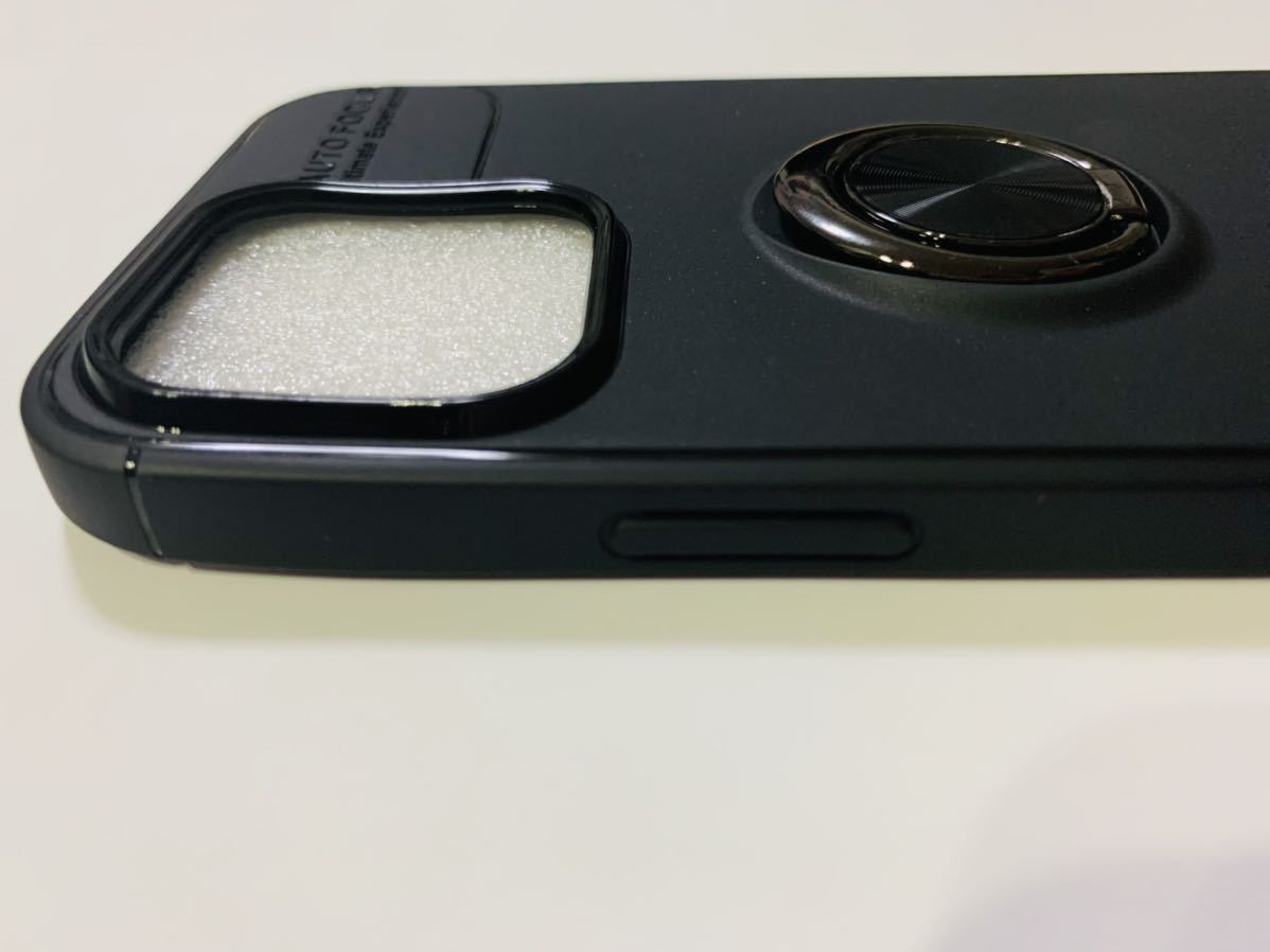 iPhone13 Pro用 ケース リング シリコン 耐衝撃 TPU 薄型 マット質感 車載ホルダー スタンド機能 ブラック