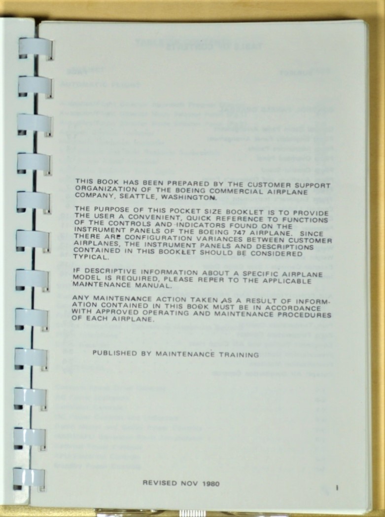 □Boeing 747 Panel Description Booklet. November 1980 英語版