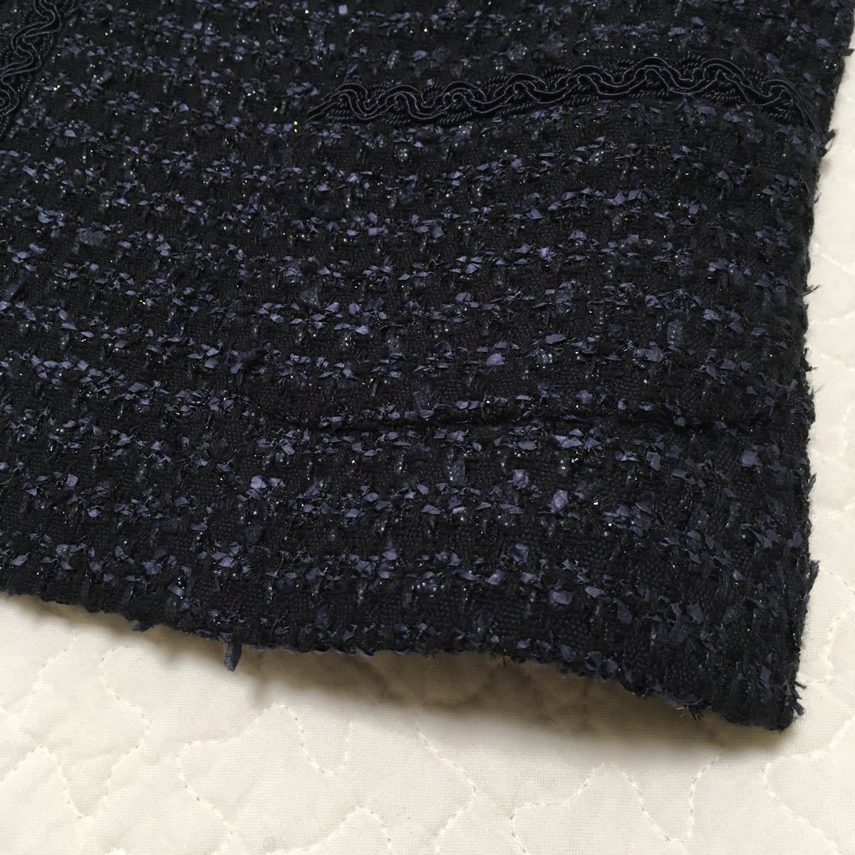 超美品】ロペ* ノーカラーツイードジャケット 入学式 卒業式 卒園式 入園式 紺ラメ 行事 ラメツイードジャケット