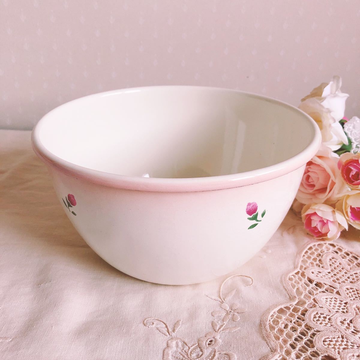 お値下げ新品 マニー ローズホーローミキシングボール琺瑯薔薇 お値下げ新品 マニー ローズホーローミキシングボール琺瑯薔薇