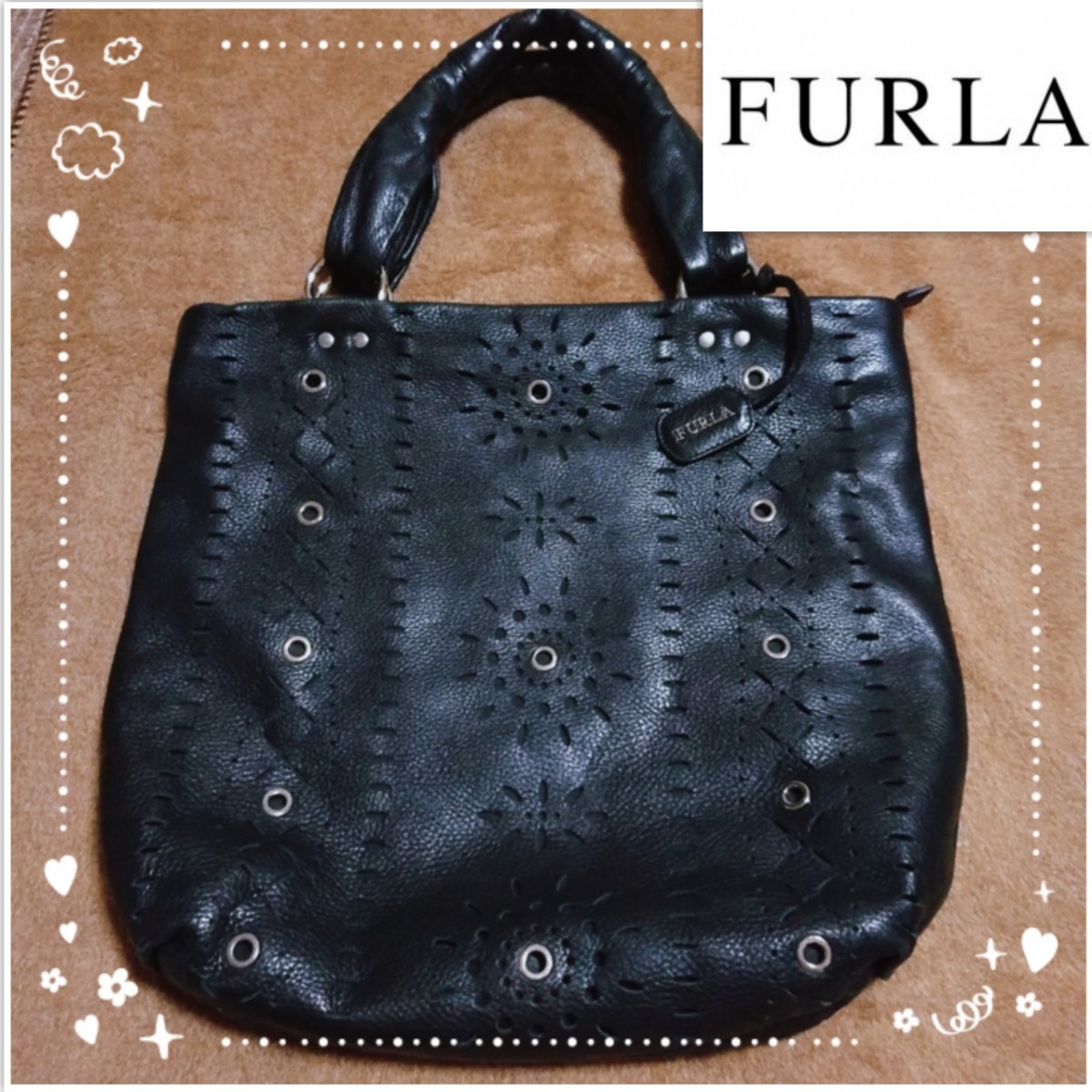 FURLA フルラ パンチング レザー トートバッグ 黒