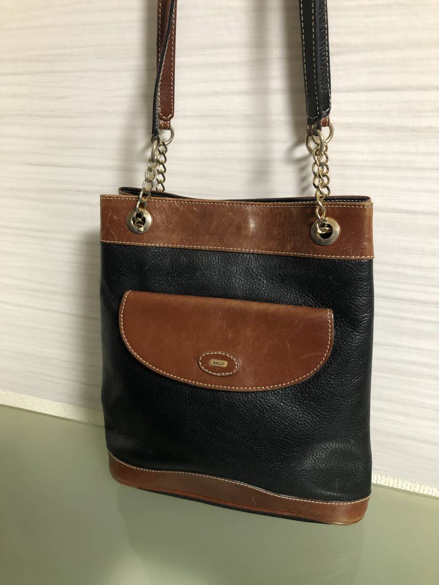 BALLY バリー ショルダーバッグ ゴールド金具 Black×Blown チェーン付