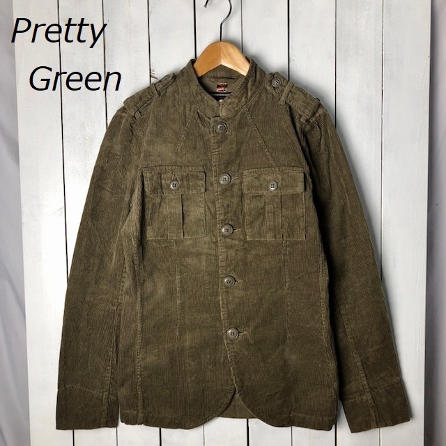 Pretty Green 立ち襟コーデュロイジャケット 2 カーキ oasis リアム