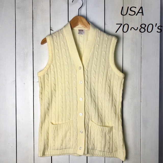 USA古着 70s～80s MONTGOMERY WARD アクリル ケーブルニットベスト M オールド ヴィンテージ アメリカ古着 モンゴメリー ●39