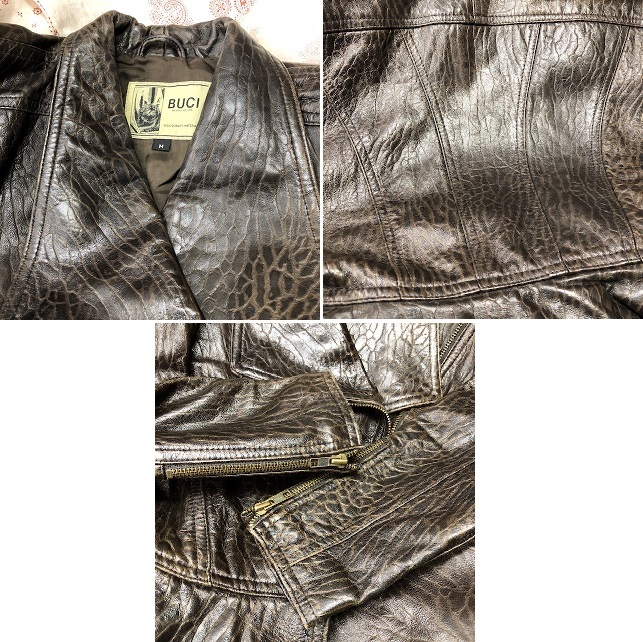  retro б/у одежда 80s натуральная кожа овечья кожа 2 деталь Double Rider's юбка выставить M Old Vintage type вдавлено .BUCI кожаная куртка *14