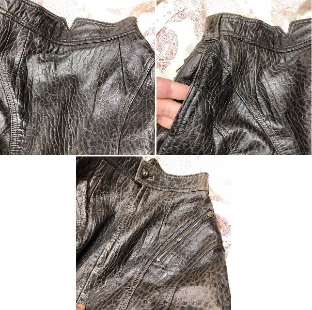  retro б/у одежда 80s натуральная кожа овечья кожа 2 деталь Double Rider's юбка выставить M Old Vintage type вдавлено .BUCI кожаная куртка *14