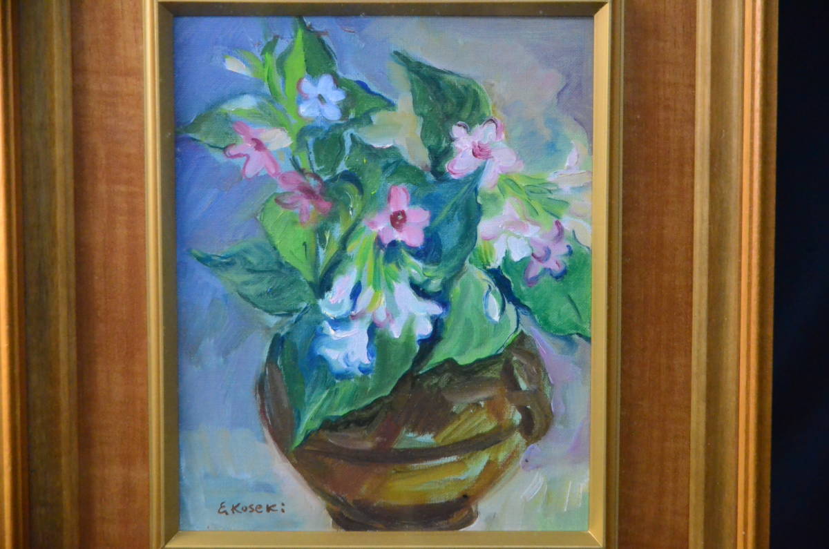  small .... oil painting picture ..... flower F 3 number piece exhibition .. buy frame picture Showa era 59 year genuine work guarantee image 15 sheets publication middle 