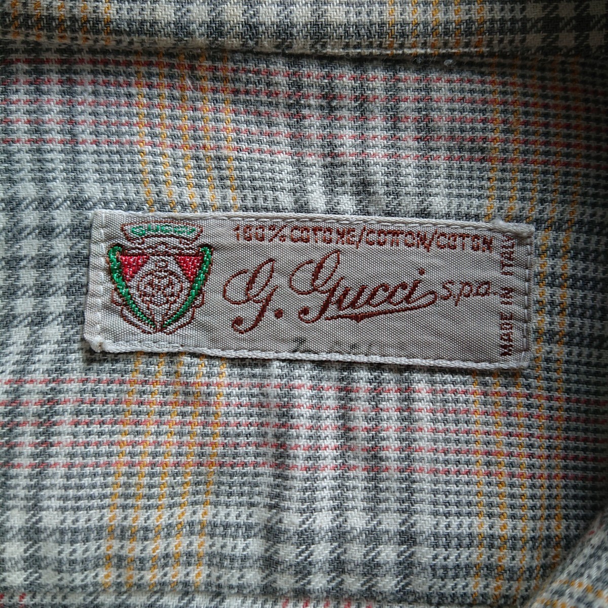 超希少 OLD GUCCI GG刺繍入り BD チェックシャツ グッチ オールドグッチ 菅田将暉 レトロ イタリア製