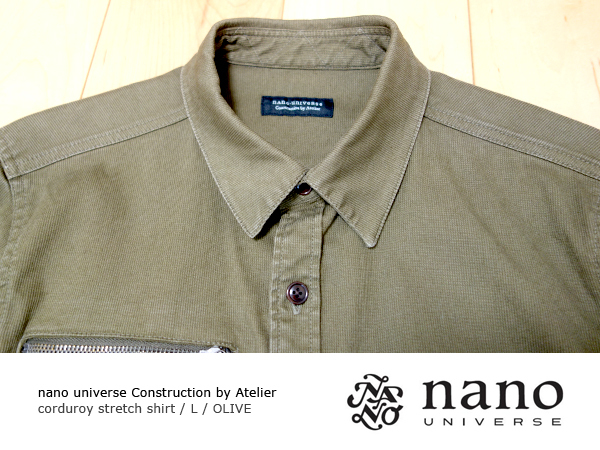 ◆ 中古 nano universe Construction by Atelier corduroy stretch shirt L OLIVE ナノユニバース シャツ ジャケット オリーブ nonnative_画像4