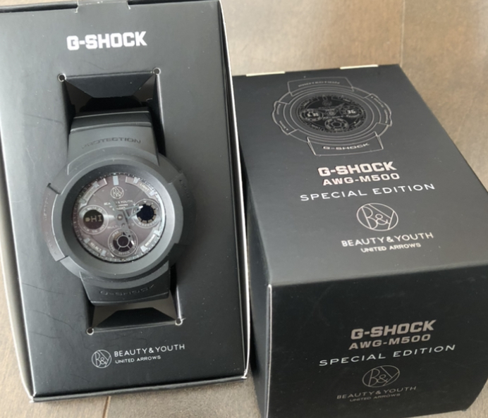 G-SHOCK BEAUTY  YOUTH コラボ 時計 AWG-M500 電波 ソーラー 黒 ビューティー アンド ユース 5周年 記念  UNITED ARROWS AWG-M500BY-1AJR