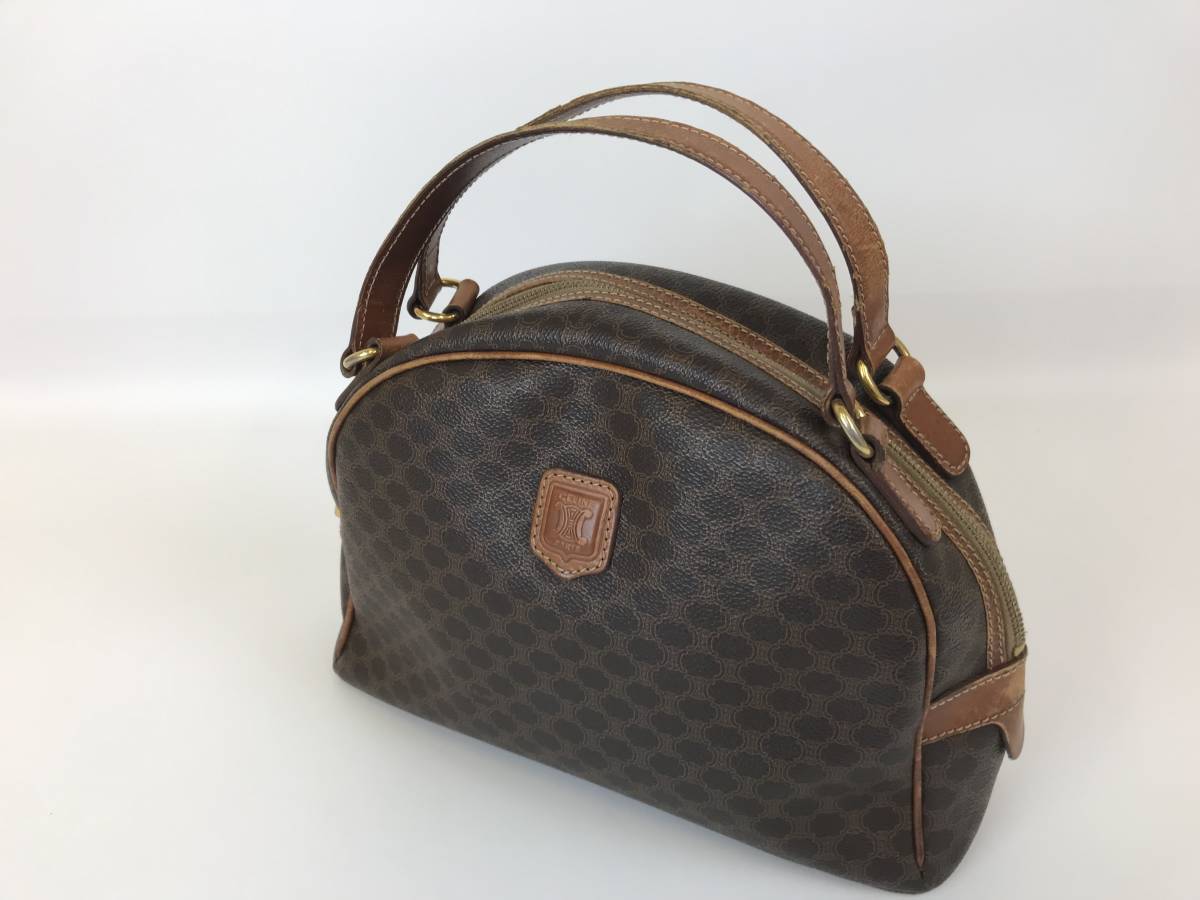 * Old Celine CELINE* Macadam рисунок ручная сумочка MC96 PVC кожа женский Vintage blazon купол type #138833-23