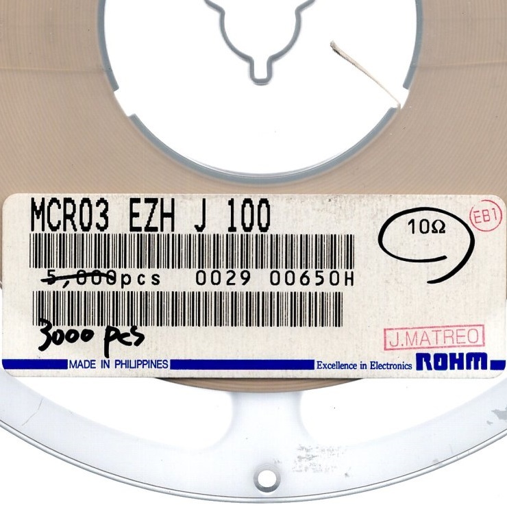 電子部品 ローム ROHM 角形チップ抵抗器 厚膜抵抗器 MCR03EZHJ100 1608 