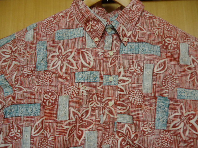 即決　ハワイ　reyn spooner　レインスプーナー　アロハシャツ　赤茶色　花・葉っぱ・パイナップル・他柄　ＸＬ29_画像1