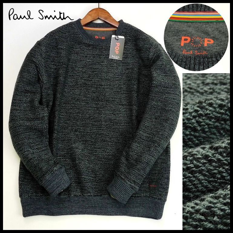 B9769b 新品 正規品★Paul Smith ポールスミス POP★M チャコール クルーネック 秋冬 ブークレ ニットテイスト セーター メンズ Q1_画像1