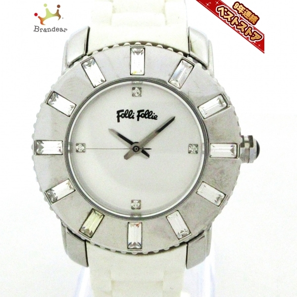 FolliFollie 激安正規品 フォリフォリ 腕時計■美品 - シルバー WF5T114ZS ラインストーンベゼル レディース 品質保証