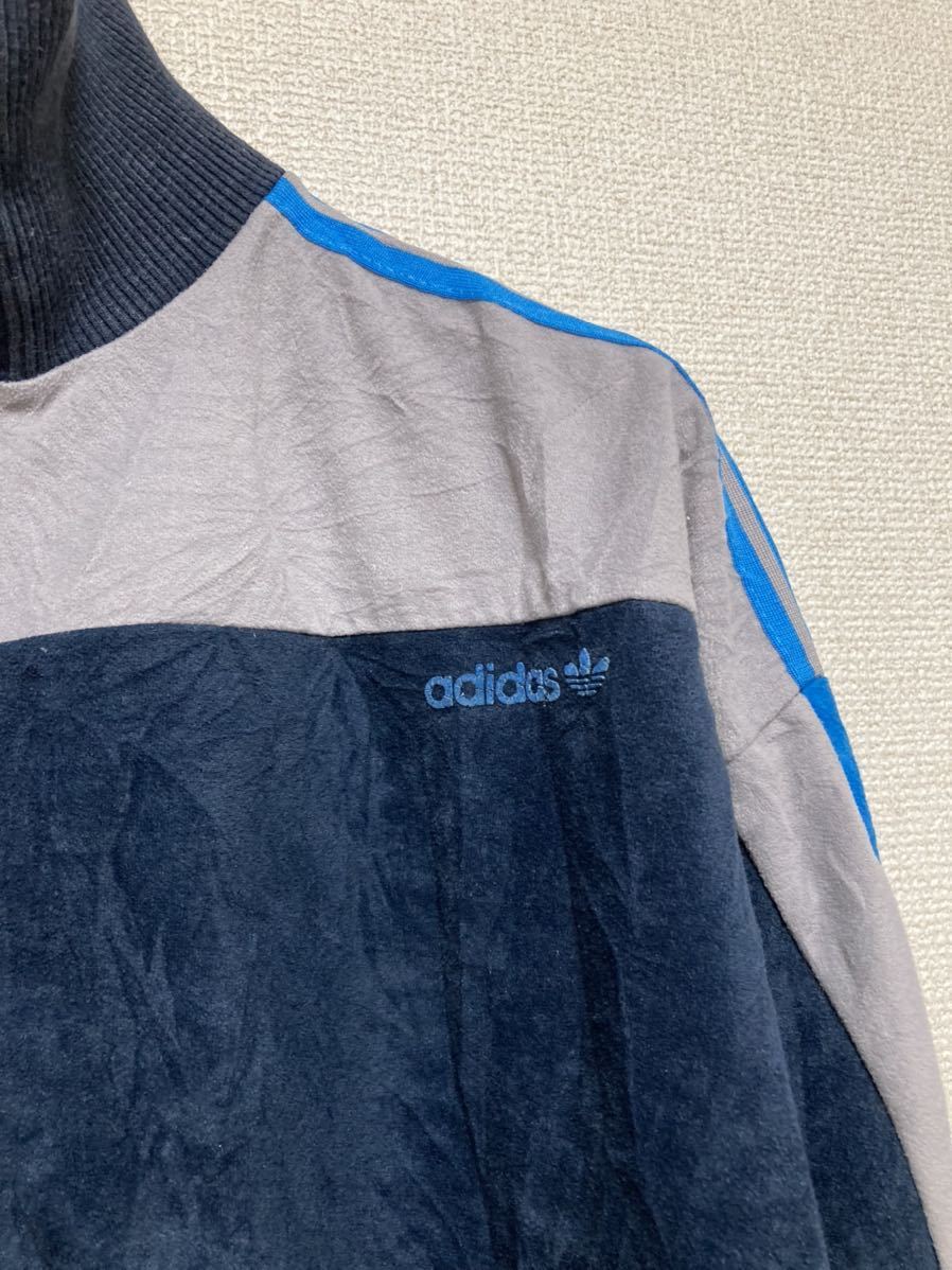 80's ヴィンテージ adidas アディダス トラックジャケット 80's adidas VINTAGE フランス製 ハイネック ベロアジャージ ネイビー M /VENTEX