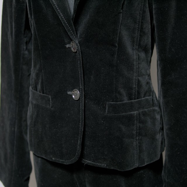 美品 マックス&コー ベロア スーツ セットアップ テーラードジャケット スラックス パンツ 黒 ブラック MAX&CO.