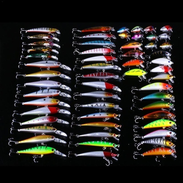 熱い販売56ピースセット釣りwobblersセット混合8モデル釣りルアー56異なる色ハード餌リアルなフェイク釣り餌