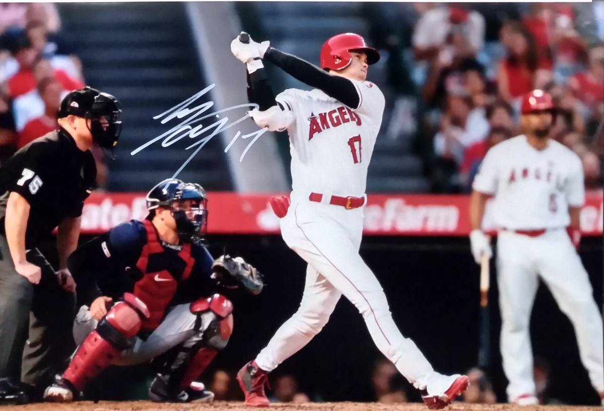 ○大谷翔平 直筆サイン写真／フォト メジャーリーガー エンゼルス 二刀流 ショータイム アメリカン・リーグMVP