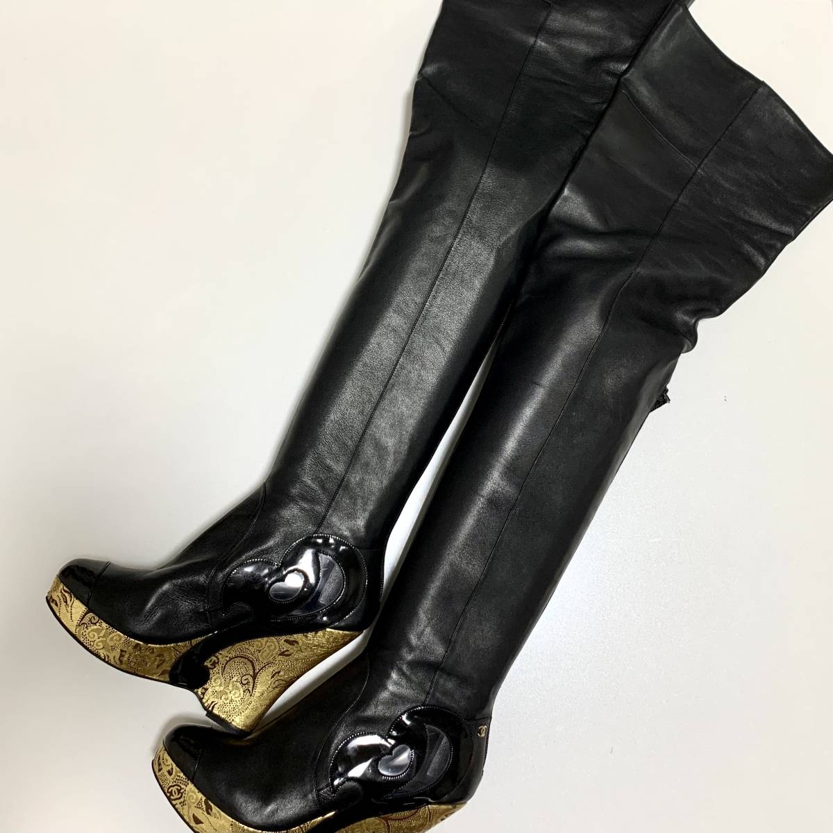 Yahoo!オークション - 3458 シャネル レザー ウエッジ サイ Yahoo!オークション - 3458 シャネル レザー ウエッジ サイ