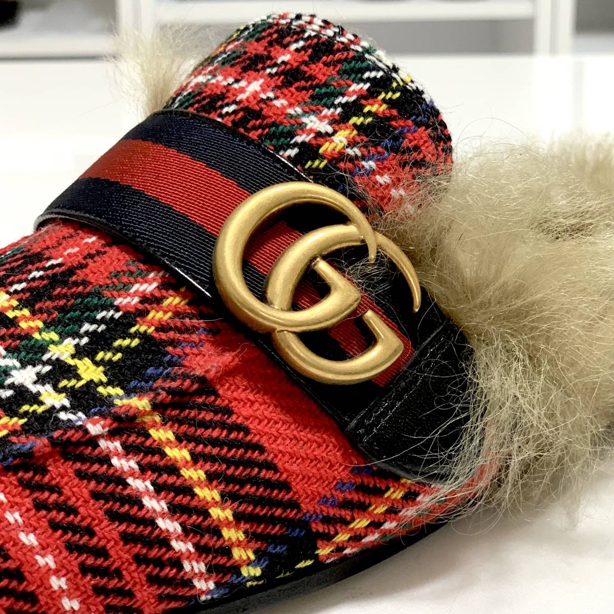 美品✨GUCCI グッチ プリンスタウン ファー チェック GGマーモント