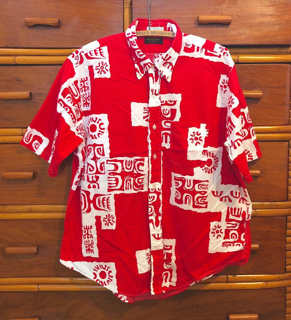 1960s カリフォルニアメードのビンテージ Tiki ポリネシア プリントのB.Dシャツ_画像1