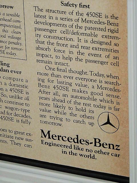 1974年 USA 70s vintage 洋書雑誌広告 額装品 Mercedes Benz 450SE メルセデスベンツ / 検索 店舗 ガレージ 看板 サイン ディスプレイ (A4)_画像5