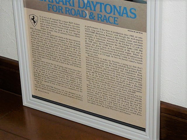 1974年 USA 洋書雑誌記事 額装品 Ferrari Daytona フェラーリ デイトナ / 検索用 店舗 ガレージ 看板 ディスプレイ 装飾 サイン ( A4size )_画像3