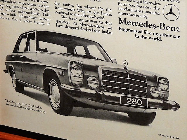 1974年 USA '70s vintage 洋書雑誌広告 額装品 Mercedes Benz 280 メルセデスベンツ / 検索用 ガレージ 店舗 看板 ディスプレイ (A3size) _画像7