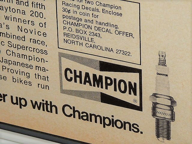 1976年 USA 洋書雑誌広告 額装品 Champion / 検索用 Johnny Cecotto, Gary Nixon, Pat Hennen 店舗 ガレージ 看板 サイン 装飾 (A4size)_画像5
