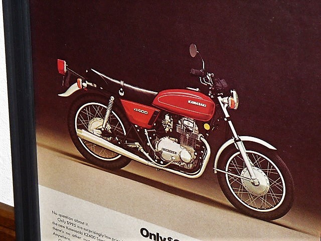 1976年 USA 70s vintage 洋書雑誌広告 額装品 Kawasaki KZ400 カワサキ / 検索用 Z400 店舗 ガレージ 看板 サイン ディスプレイ (A4size)_画像2