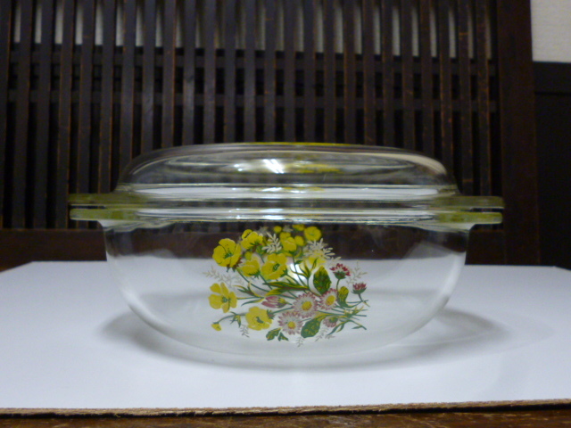  Showa Retro PYREX JAPAN heat-resisting glass container cover attaching bowl floral print flower Pyrex kitchen interior miscellaneous goods 