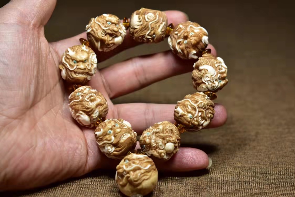 美術品 鹿角製 手彫 龍紋 手串 数珠 念珠 飾物 裝身具 根付 珍品希少
