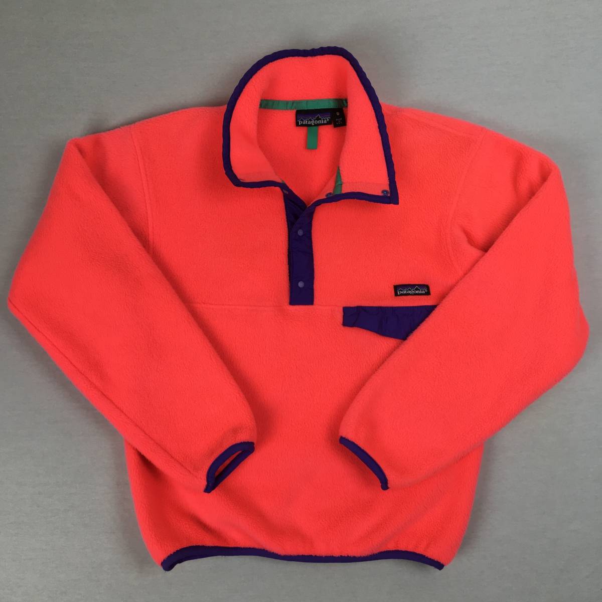 【80s/90s】patagonia パタゴニア シンチラ スナップT フリース 米国製 Sサイズ サーモンピンク/パープル USA_画像1