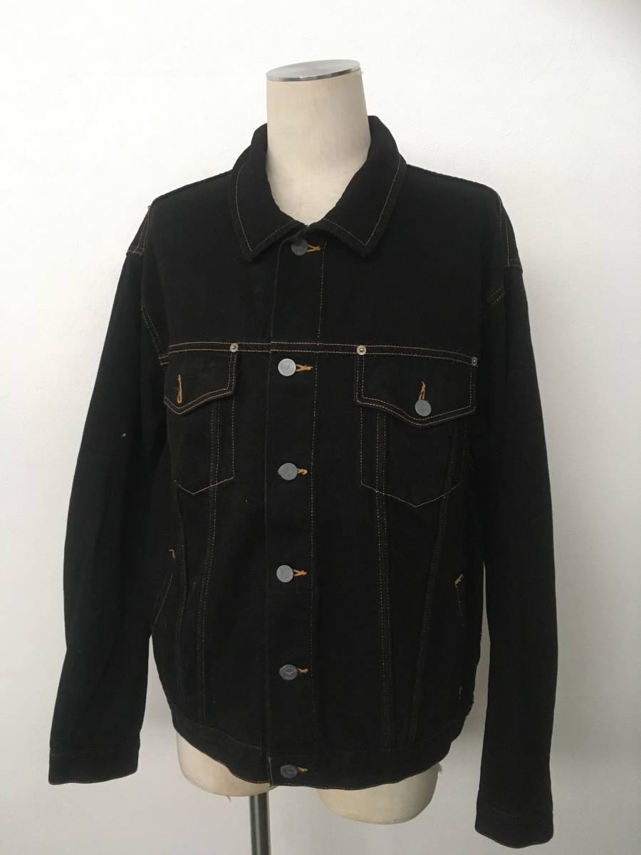 ARMANI JEANS アルマーニジーンズ USA製 メンズ BIGサイズ ブラックデニムジャケット 美品 size L/2XL_画像1