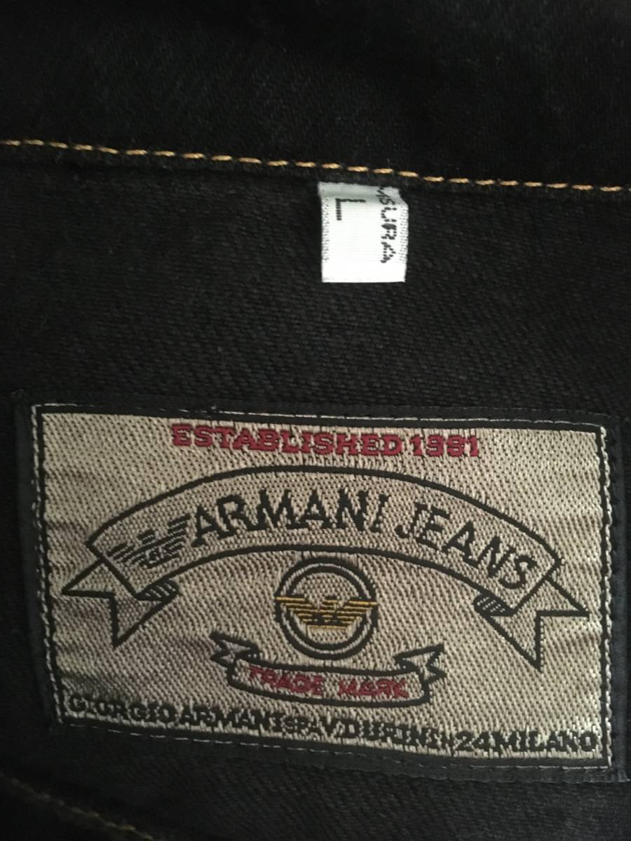 ARMANI JEANS アルマーニジーンズ USA製 メンズ BIGサイズ ブラックデニムジャケット 美品 size L/2XL_画像3