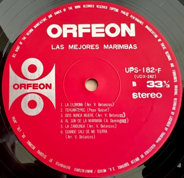 LP■ラテン/LAS MEJORES MARIMBAS/S.T./ORFEON UPS-182-F/国内71年ORIG OBI/帯 美品/ラス・メホーレス・マリンバス/マリンバの響き/LATIN_画像4