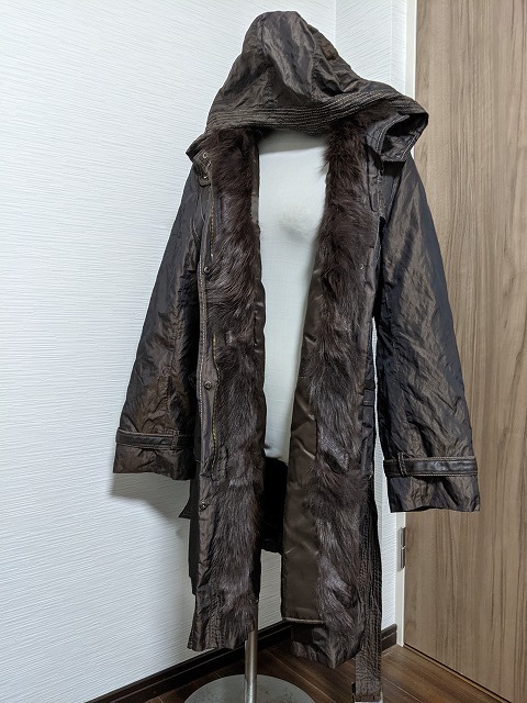 【送料無料】A531 フォックス　毛皮　リアルファー　フード付き　ベルトコート　中綿コート　ライナー　インナー　ファーコート