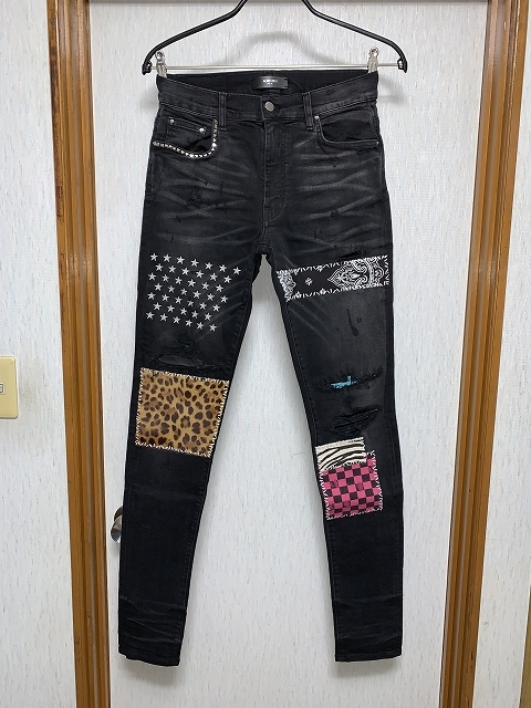 60%OFF 蛇腹クラッシュリペアストレッチスキニーデニムパンツ アミリ