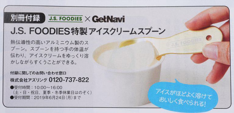 【Get Navi ゲットナビ 2019年7月号付録】J.S. FOODIES特製 アイスクリームスプーン（未開封品）