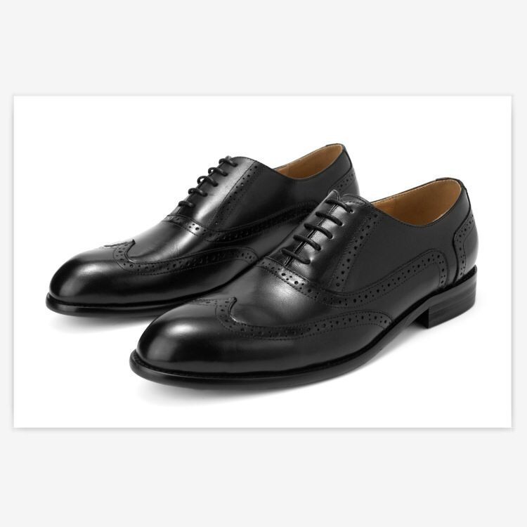 25.5cm 本革 高品質 ビジネスシューズ 革靴 ウイングチップ  ドレスシューズ 内羽根 高級紳士靴