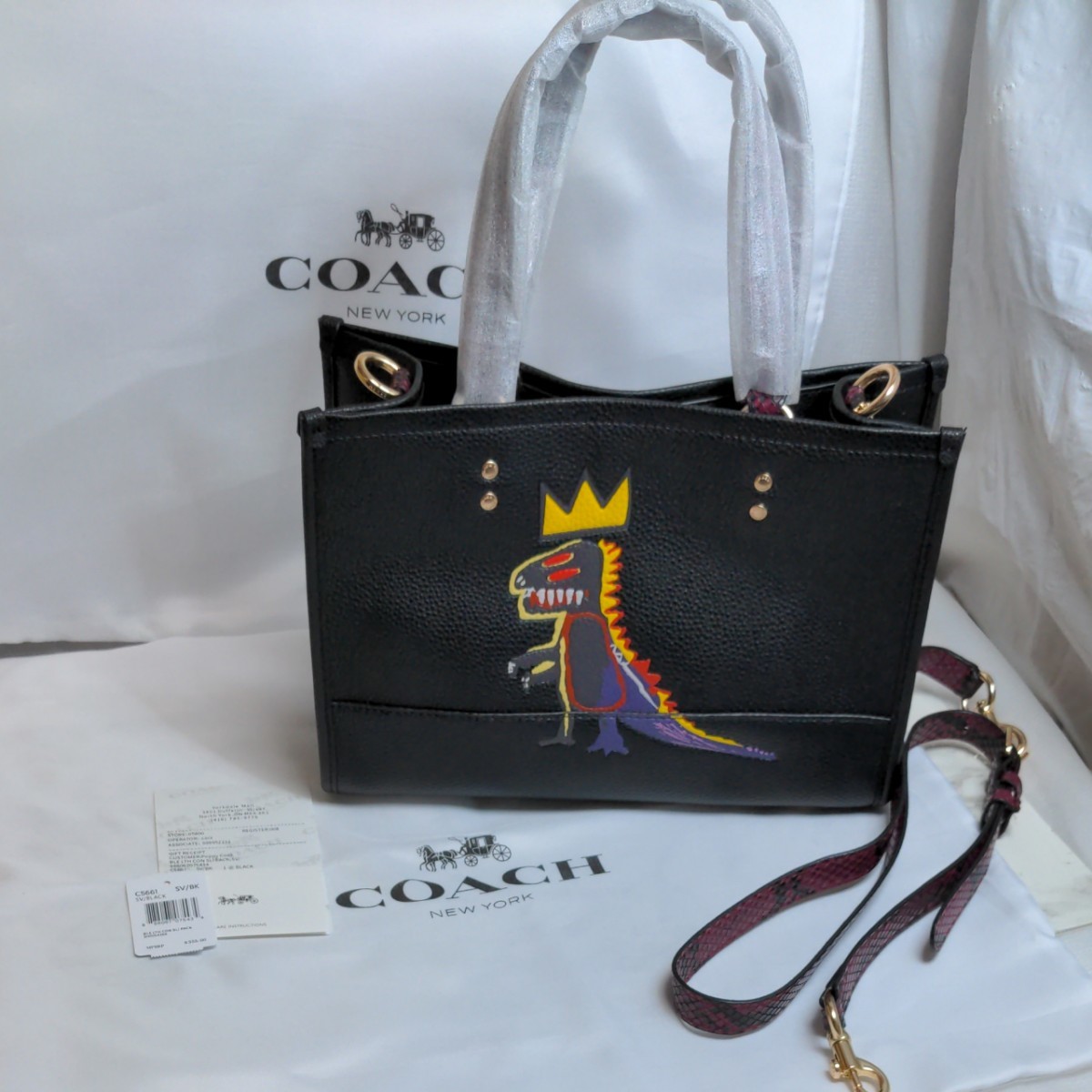 コーチ　COACH トートバッグ　バスキアコラボバッグ　ショルダーバッグ　キレート　恐竜　ブラックバッグ　新品未使用