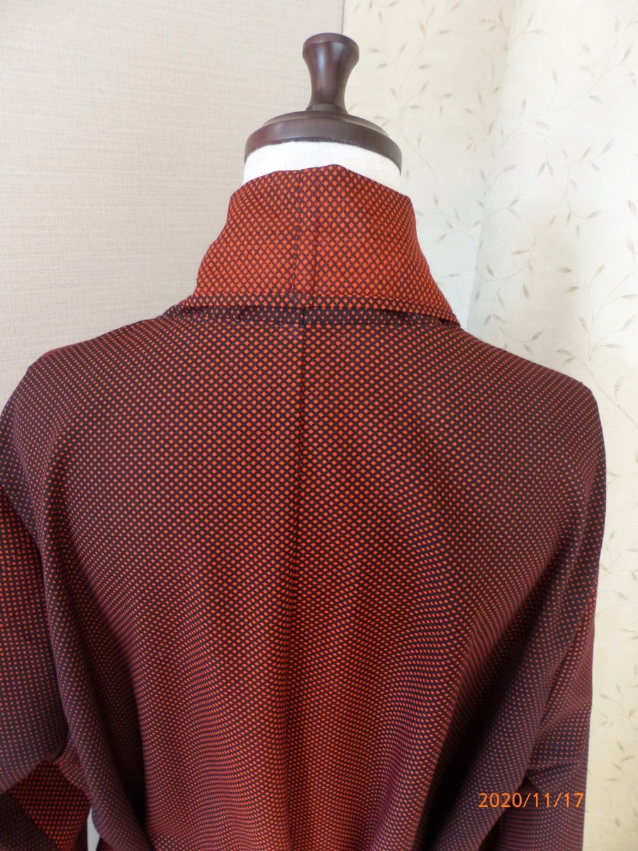 赤黒ドットグラデーション 　カシュクールコート　フレアガウンコート 着物リメイク　ウール　裏なし　ハンドメイド