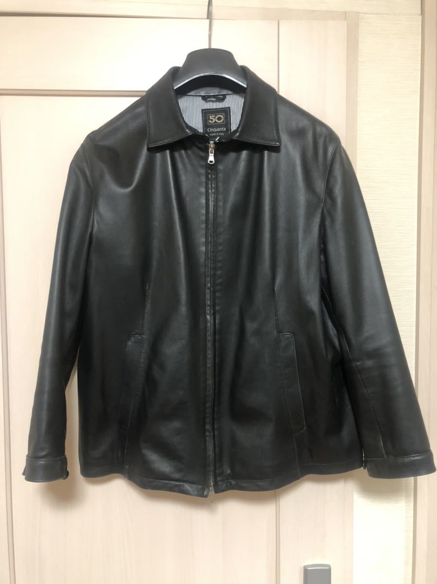 美品 Cinquanta/チンクアンタ50 ラムレザージャケット ダブルジップ