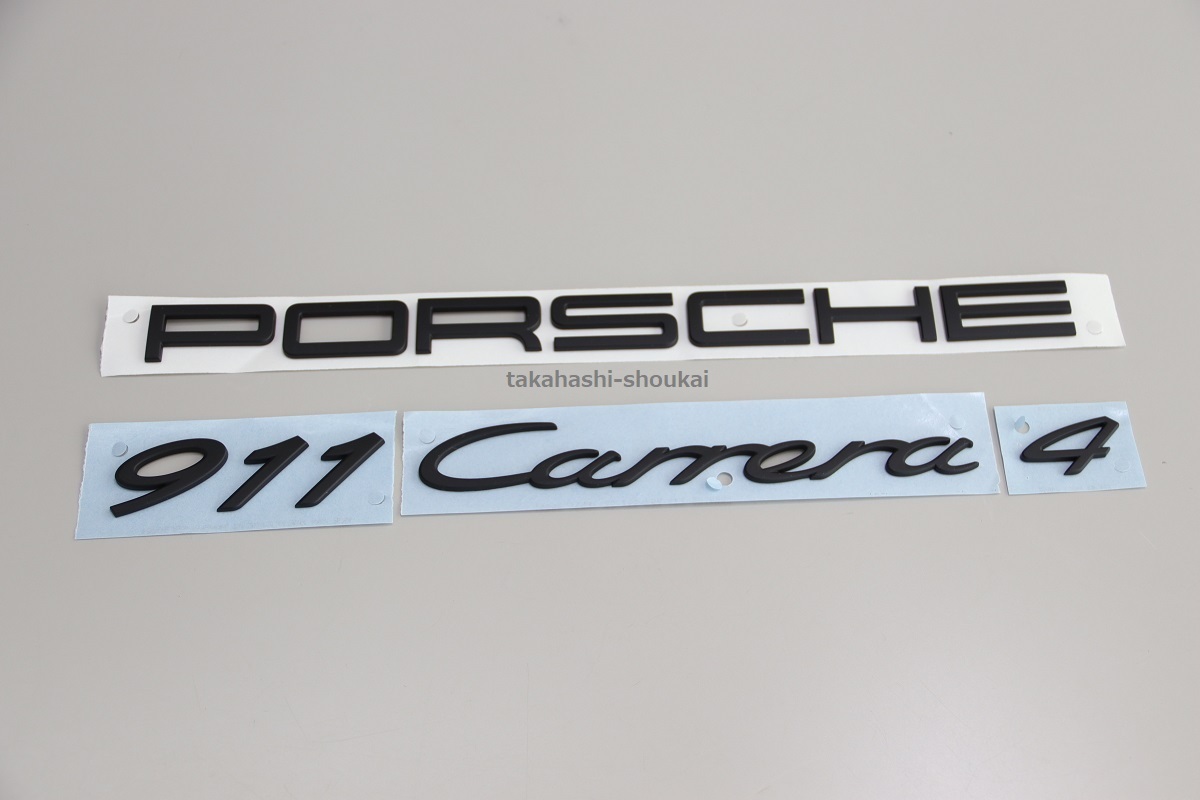 □ リアエンブレム ’PORSCHE 911 Carrera 4’ マットブラック (艶消し黒)　991型　ポルシェ911 カレラ4_画像1