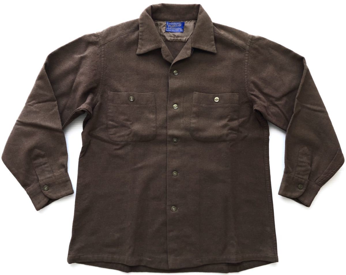 【最安値】 PENDLETON 無地　　ボックスシャツ 単色 ウールシャツ オープンカラー ペンドルトン 美品 50s 50年代 玉4862 ビンテージ ヴィンテージ Mサイズ