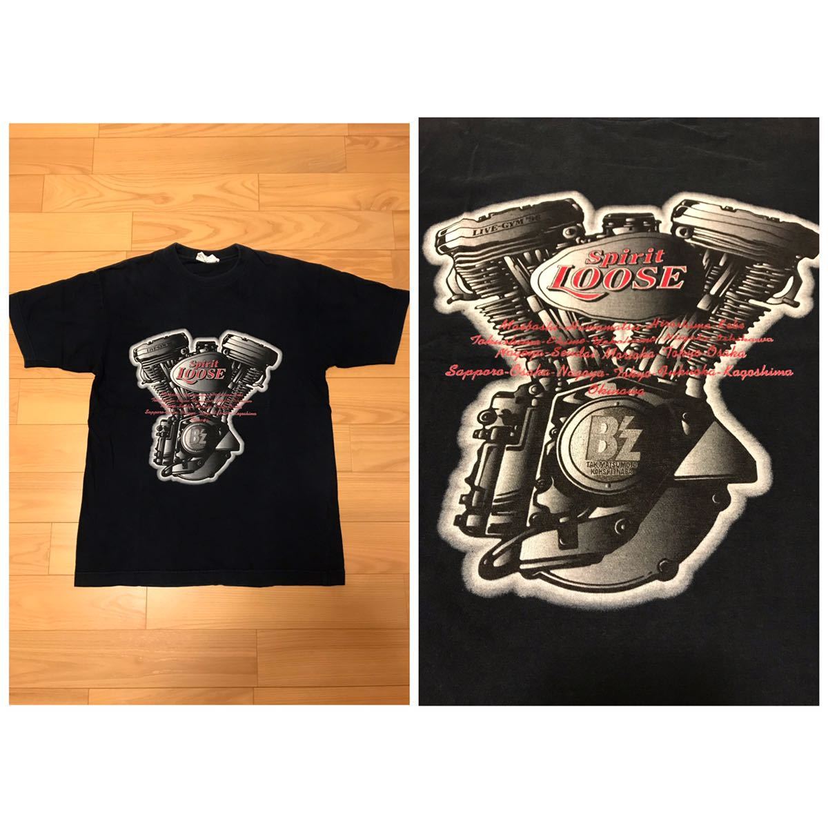 当時物.良品☆90s B'z／ビーズ　メンズL位 半袖ライブTシャツ・希少.90年代 LIVE-GYM '96 Spirit LOOSE 稲葉浩志.松本孝弘氏 ヘッド柄 黒色_画像1