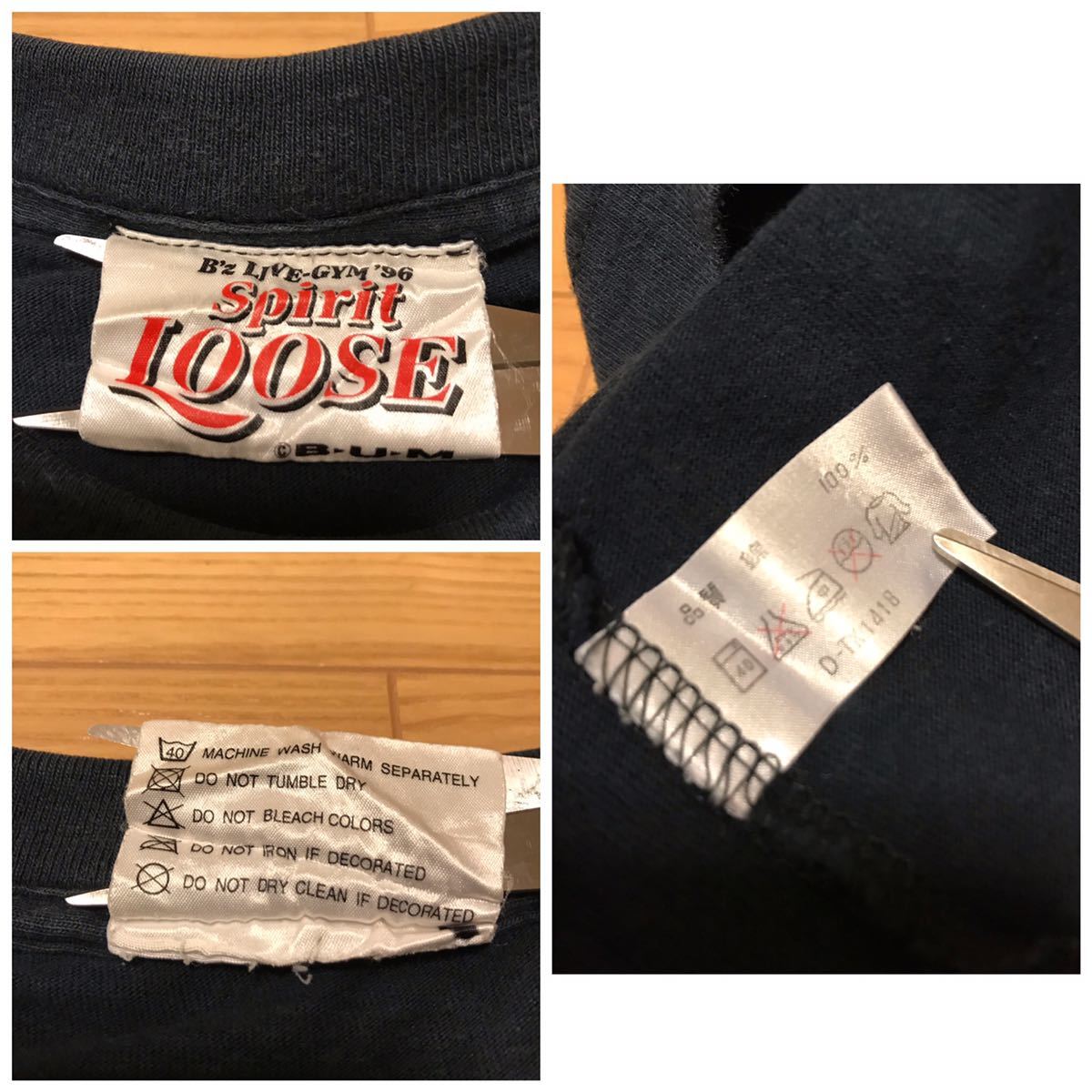 当時物.良品☆90s B'z／ビーズ　メンズL位 半袖ライブTシャツ・希少.90年代 LIVE-GYM '96 Spirit LOOSE 稲葉浩志.松本孝弘氏 ヘッド柄 黒色_画像10